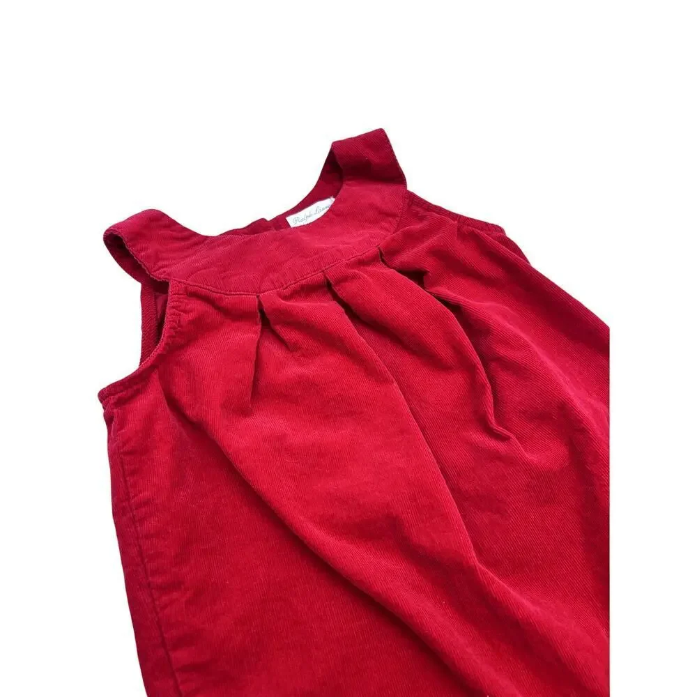 Ralph Lauren Red Corduroy Jumpsuit Overalls Baby Toddler Girl size 18 Months